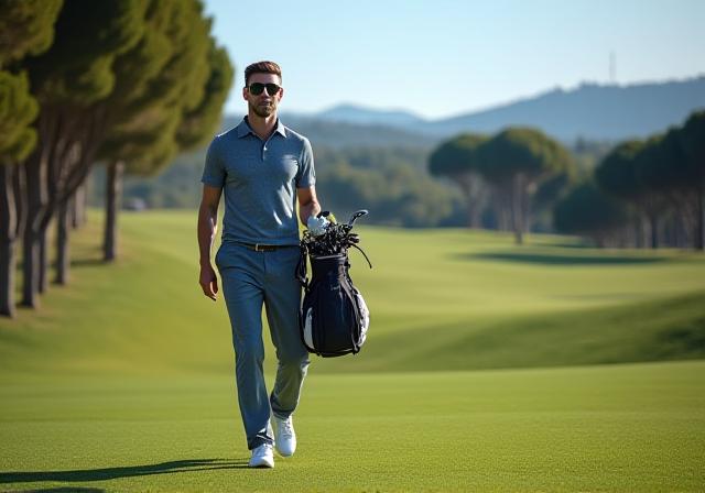 Giocatore di golf immerso nella natura rigogliosa di un fairway a Roma